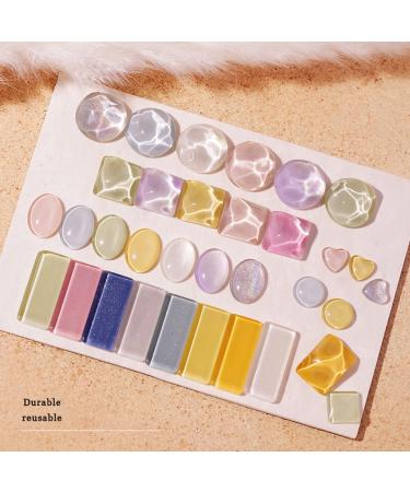 30-Piece Glass Nail Pattern Tip Set | Geometric Nail Art Display | Clear Nail Color Display & Double-Sided Adhesive Tape for Nail Studio - Oval Style - Buy Online on GoSupps.com
