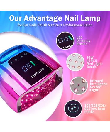Purtato Professional Rechargeable 96W UV LED Cordless Nail Lamp with Stainless Steel Bottom - 4 Timer Settings and Smart Sensor Nail Dryer (Blue&Purple) - Buy Online on GoSupps.com