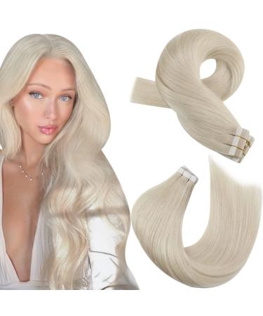 Moresoo Tape Hair Extensions Tape in Human Hair Extensions Platinum Blonde Invisible Hair Extensions Tape in Remy Hair 12 Inch 20 Pieces/30g #60 12 Inch #60