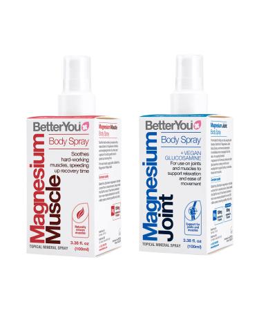 BetterYou Muscle and Joint Bundle - Magnesium Joint and Magnesium Muscle Body Spray - Essential Oils Spray Soothes Tired Muscles Instantly - 2 pc