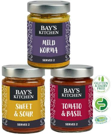 Bay's Kitchen Award-Winning Stir-in Cooking Sauces Selection of 3 Sauces - Tomato & Basil Pasta Sauce Mild Korma Curry Sauce and Sweet & Sour Chinese Sauce Gluten-Free Dairy-Free and Low Fodmap - Buy Online on GoSupps.com
