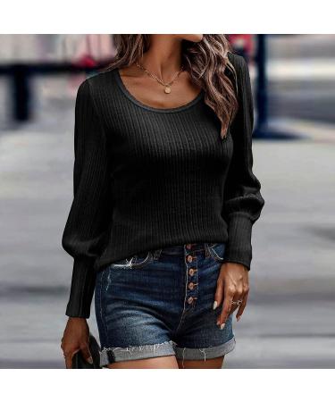 Women's Basic Long Sleeve Crewneck T-Shirt - Slim Fit Ribbed Knit Top in Black (Size Small) - Buy Online on GoSupps.com