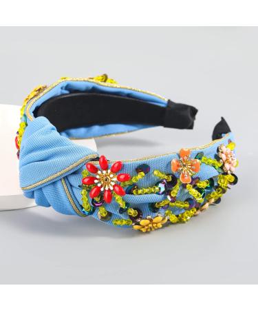 QTMY Rhinestone Crystal Wide Headband - Blue | Fashion Turban Hairband for Women & Girls - Buy Online on GoSupps.com