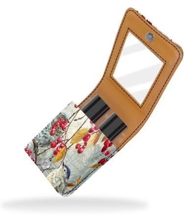 Travel Lipstick Organizer Case - Portable Makeup Bag with Mirror | Watercolor Red Tree Leaves Bird R306x6iedn - Shop Internationally - Buy Online on GoSupps.com
