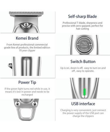 Kemei Professional Hair Clippers Beard Trimmer - T-Blade Outliner Barber Grade Cordless Silver - Buy Online on GoSupps.com