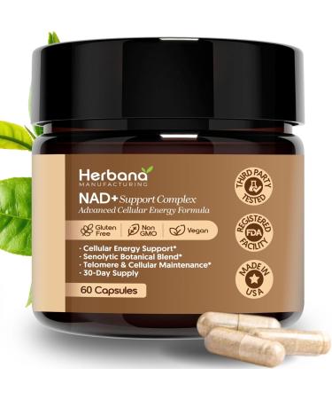 Herbana NAD+ Support Complex Advanced Cellular Energy Formula with Nicotinamide Riboside Trans-Resveratrol Quercetin 60 Capsules 30-Day Supply - Buy Online on GoSupps.com