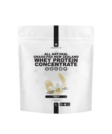 Canadian Protein Grass-Fed New Zealand Whey Concentrate with Stevia 24g of Protein | 2 kg of Natural Vanilla Flavoured Low Carb Keto Friendly Workout Recovery Drink | Undenatured Whey Protein Shake
