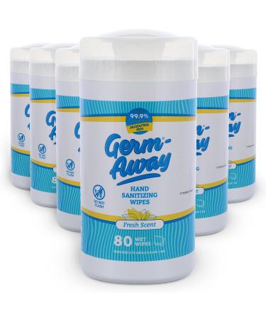 Germ-Away Hand Antibacterial Wipes - Hand Sanitizer Wipes for Kids & Adults  Kills 99.9% Germs on Skin - Anti Bacterial Wipes for Travel  Home or Office  80ct Bulk Supply Hand Cleaner Wipes  Fresh Scent (6pk  480 Hand Wi...