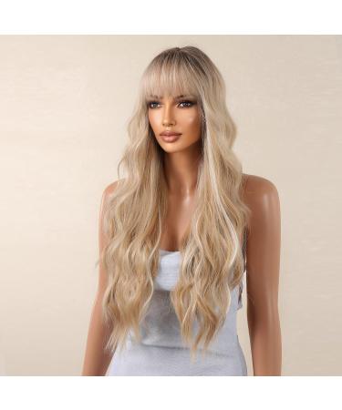 Testar Long Blonde Curly Wig for Women | Heat-Resistant Synthetic Wavy Hair with Dark Roots | Ideal for Everyday & Party Use - Buy Online on GoSupps.com