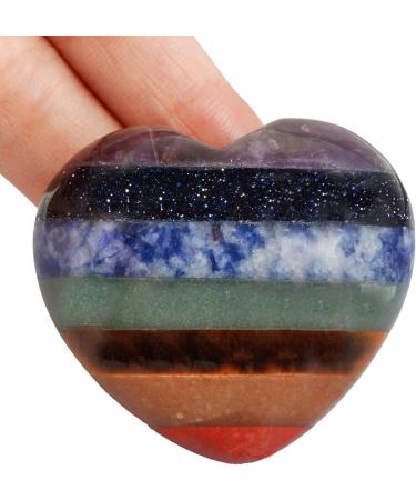Nupuyai Chakra Heart Palm Worry Stone - Reiki Healing Crystal Love Stone for Home Decor - 45mm Multicolor 7 Chakra Stone - Buy Online on GoSupps.com