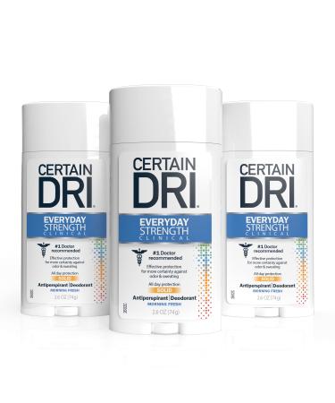 Certain Dri Everyday Strength Clinical Antiperspirant Solid Deodorant, Hyperhidrosis Treatment for Men & Women, Morning Fresh, 2.6oz, 3 Pack - Buy Online on GoSupps.com