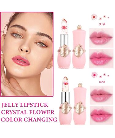 WENJLYJ 2PCS Crystal Flower Jelly Lipstick Set - Color Changing Lip Balm with Magic PH Technology for Long-Lasting Moisturizing Lip Gloss - Waterproof Tinted Lipstick (01+02) - Buy Online on GoSupps.com