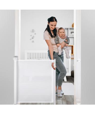 Papablic Retractable Baby Gate, Auto Lock Safety Gate for Baby and Pet, 34" Tall, Extends to 54" Wide, Extra Wide Dog Gate for Indoor Outdoor Stairs Doorways Hallways White 33'' Tall x 54" Wide