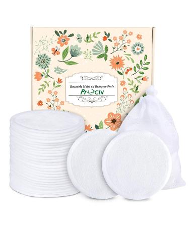 ProCIV Reusable Makeup Remover Cotton Pads 18 Pack Washable Organic Bamboo Remover Cotton Pads for All Skin Types & Toner with Laundry Bag, Eco Friendly Zero Waste Soft Cotton Pads for Woman Gift White