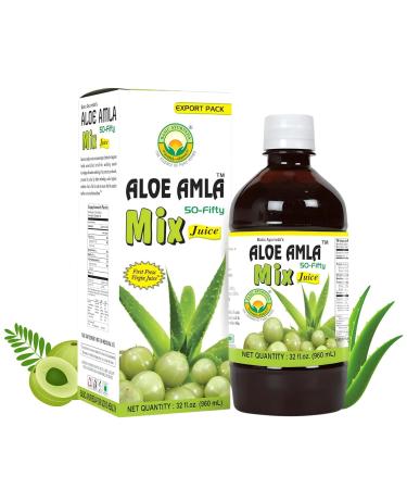 Basic Ayurveda Aloe Vera & Amla Herbal Mix Juice | 32.46 Fl Oz (960ml) | Supports Digestion Immunity & Detox | Rich in Natural Vitamin C | No Added Sugar | Gluten Free Non-GMO & Vegan