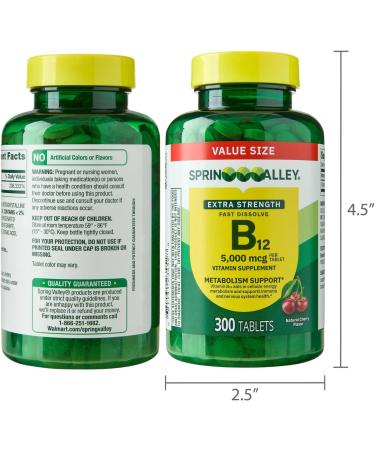 Extra Strength Vitamin B12 Fast-Dissolve Tablets 5 000 mcg - Cherry Flavor 300 Count - Daily B12 Supplement (Pack of 1) - Buy Online on GoSupps.com