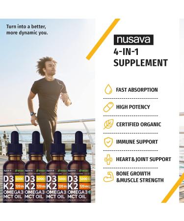 Organic Vitamin D3 K2 Drops with MCT Oil Omega 3 - 5000 IU Maximum Strength Liquid D3 - Non-GMO, No Fillers - Immune Support & Faster Absorption - Unflavored - 4 Pack 4 Fl Oz & 1 Fl Oz - Buy Online on GoSupps.com
