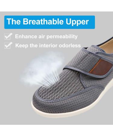 Men's Diabetic Edema Lightweight Walking Shoes | Wide Mesh Sneakers for Elderly Swollen Feet | Adjustable Strap, Easy On/Off | Plantar Fasciitis Relief - Gray, Size 13 - Buy Online on GoSupps.com