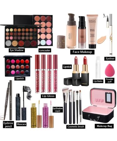 Complete Makeup Set Holiday Gift Box - Essentials Bundle with Eyeshadow, Concealer, Lipstick, Lip Gloss, Mascara, Eyeliner, Eyebrow Pencil, Lip Balm, Face Powder - Full Makeup Kit for Women - Buy Online on GoSupps.com