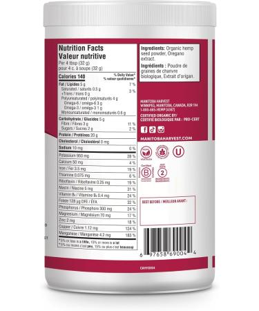 Manitoba Harvest Hemp Organic Max Protein Powder Unsweetened 454g with 20g protein and 4.5g Omegas 3/6 per Serving - Buy Online on GoSupps.com