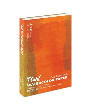 Fluid Artist Watercolor Block, 140 lb (300 GSM) Cold Press Paper Pad for Watercolor Painting and Wet Media with Easy Block Binding, 4 x 6 inches, 15 White Sheets 4x6 140 lb (300 GSM) Cold Press - Buy Online on GoSupps.com