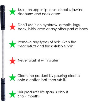 Mukazom Facial Hair Removal Spring Epilator for Women - Remove Hair on Cheeks, Neck, Upper Lip, and Chin - Black - Buy Online on GoSupps.com