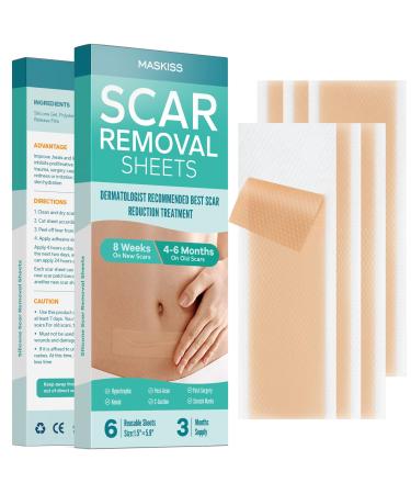 6-Pack Silicone Scar Sheets (1.57 * 5.9 Inches), Maskiss Silicone Scar Removal Sheets, Ideal Scar Treatment for Surgical, Keloid, Burns, C-Section, Trauma, Silicone Sheets for Scars Reusable Classic Sheets