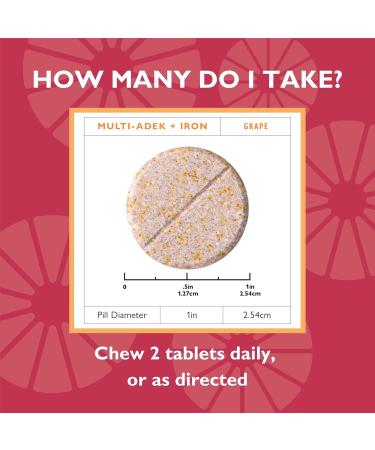 Celebrate Vitamins Multi ADEK Chewables 60mg Iron - Daily Bariatric Multivitamin Vitamins A D E K & B12 for Duodenal Switch Surgery Patients - Grape (60 Tablets) - Buy Online on GoSupps.com