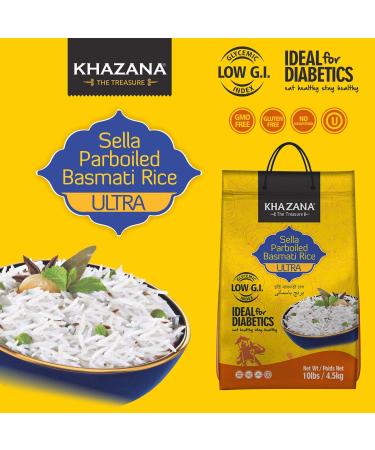 Khazana Premium Ultra Long Parboiled Basmati Rice - 10lb Ziploc Bag | Non-GMO, Gluten-Free, Kosher, Cholesterol-Free | Aged Aromatic Grain From India - 10 Pounds - Buy Online on GoSupps.com