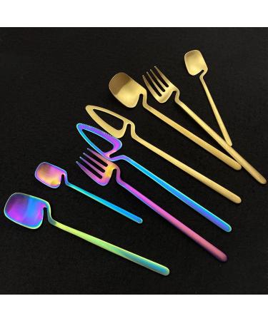 Flatware Sets Matte Rainbow 4Pcs Cutlery Set Dinnerware 304 Stainless Steel Dinner Fork Coffee Spoon Kitchen Knife Set Western Tableware Set (Color : 4Pcs Teaspoon) - Buy Online on GoSupps.com
