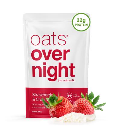 Oats Overnight - Strawberries & Cream - 22g Protein, High Fiber Breakfast Shake - Gluten Free, Non GMO Oatmeal (2.7 oz per meal) (8 Pack) Strawberries & Cream 2.7 Ounce (Pack of 8)