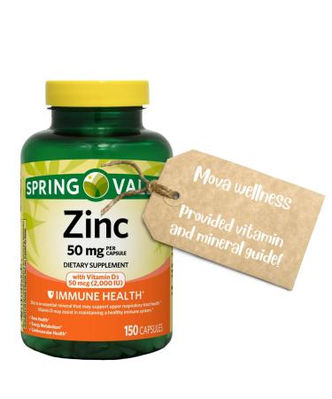 Zinc 50 mg with Vitamin D 50 mcg 150 Vegetarian Capsules Dietary Supplement (Pack of 1)