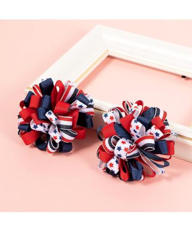 Patriotic 4th of July Korker Hair Bow Clips for Girls - Red White Blue Stars Stripes Ribbon Alligator Barrettes - Kids Xmas Gift - Buy Online on GoSupps.com