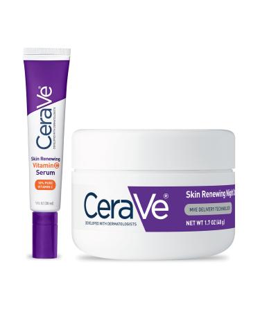 CeraVe Vitamin C Serum and Night Cream Skin Care Set | Brightening Serum with 10% Pure Vitamin C and Night Moisturizer with Peptides| Hyaluronic Acid and Ceramides | 1oz Serum + 1.7oz Moisturizer
