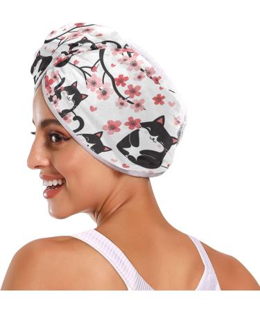 Cherry Blossom Cat Hair Towel 2 Pack | Super Absorbent Quick Dry Hair Turbans for Women & Girls | Best Hair Drying Towels - Buy Online on GoSupps.com