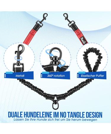 Eyein Double Dog Leash for 2 Small & Medium Dogs Flexible Reflective Tangle-Free with 2 Padded Handles for 3-16kg Dogs (Red) - Buy Online on GoSupps.com