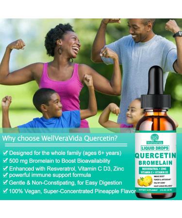 Quercetin with Bromelain Liquid Drops, 4X Stronger Than Capsules & Pills, 7-in-1 Organic Zinc Quercetin 1000mg with Bromelain 500mg Vitamin C D3 Immune Support for Respiratory Health & Antioxidant Pineapple 2 Fl/Oz (Pack of  - Buy Online on GoSupps.com