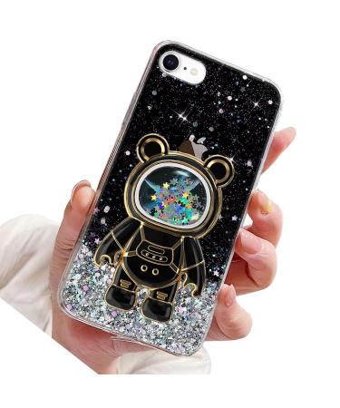 Rnrieyta Miagon B r Astronaut Stand Cover Glitzer for iPhone 6s Plus/6 Plus Cute Girls D nn Crystal Protection Cap Treibsand Bling Transparent Case Bumper With Astronaut Halter Kickst nder Black iPhone 6s Plus/6 Plus Black