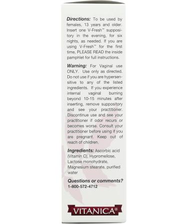 Vitanica V-Fresh Vaginal pH Support 6 Suppositories - Maintain Healthy pH Balance - Buy Online on GoSupps.com