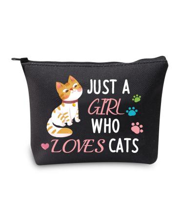Cat gifts make-up bag "Just A Girl Who Loves Cat" cosmetic bag cat lovers gifts for women cat owners gifts cat travel bag black cat bag