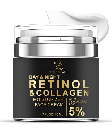TURN TO EARTH Day & Night Retinol with Collagen and Hyaluronic Acid Face Moisturizer Cream 1.7 oz