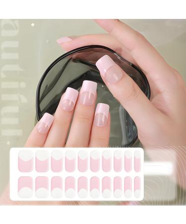 U-Shinein UV Gel Strips Semi-Cured Nail Wraps Self-Adhesive Gel Nail Strips French Gel Nail Stickers Full Wraps Manicure Nail Art Nail Decoration Long Lasting Nail Design Wraps F04