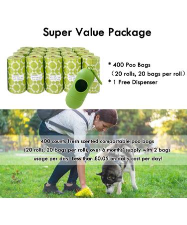 VAKOWOO Dog Poo Bags Biodegradable Poo Bags Dogs Rolls 400 Thick Poop Waste Bag for Dogs Leak Proof Pet Poop Bags for Dogs with 1 Holder Dispenser 20 Rolls 400 Bags + 1 Dispenser - Buy Online on GoSupps.com