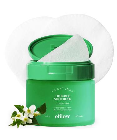 Efilow Heartleaf Trouble Soothing Toner Pads | Ultra-Slim Face Pads for Hydration and Calming Skincare 100 Count 180g