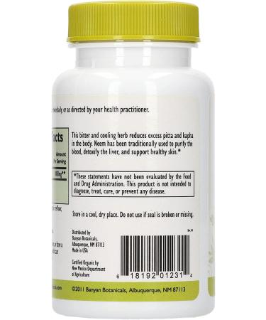 Banyan Botanicals Neem Tablets - Organic Supplement for Skin, Hair, Blood, Liver & More - 90 Tablets, Non-GMO, Vegan - Buy Online on GoSupps.com