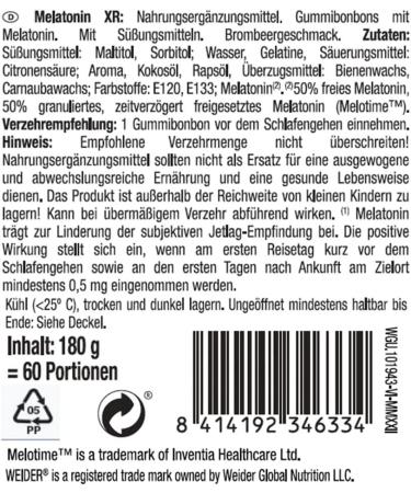 Weider Melatonin Gummies for Sleep | Time-Delayed Release Sugar-Free Blackberry Flavor | 60 Delicious Gummy Bears - Buy Online on GoSupps.com