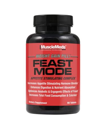 MuscleMeds Feast Mode Appetite Stimulant Weight Gain Pills Digestive Enzymes Safe and Effective 90 Caps, Unflavored, 90 Count