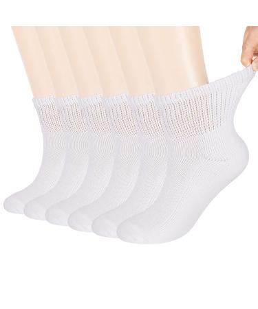 MD FootThera 6 Pairs Non-Binding Heated Thermal Diabetic Loose Fit Socks Warm Cushion Sole Circulatory Ankle Socks White 13-15 13-15 6white