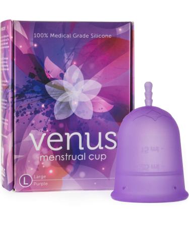 Venus Large Menstrual Cup – High Capacity for Heavy Flow – Made in USA – 100% Medical Grade Silicone Reusable Period Cup – for High Cervix - Unique Design to Ease Your Period Cycle | Purple Large (Pack of 1)