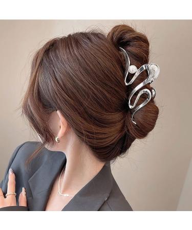 Silver Metal Hair Claw Clip - Elegant Geometric Design for Strong Hold on Thick and Thin Hair - Non-slip, Large Hair Barrette Accessory for Women - Buy Online on GoSupps.com